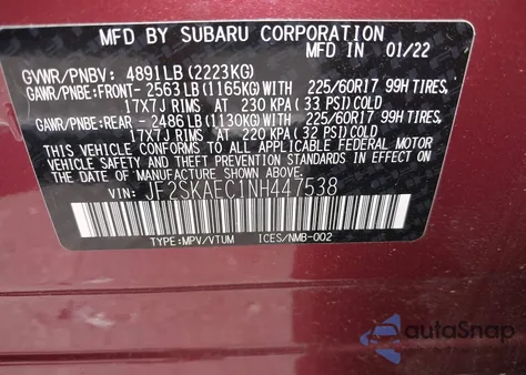 2022 Subaru Forester Premium from USA, damaged, VIN JF2SKAEC1NH447538